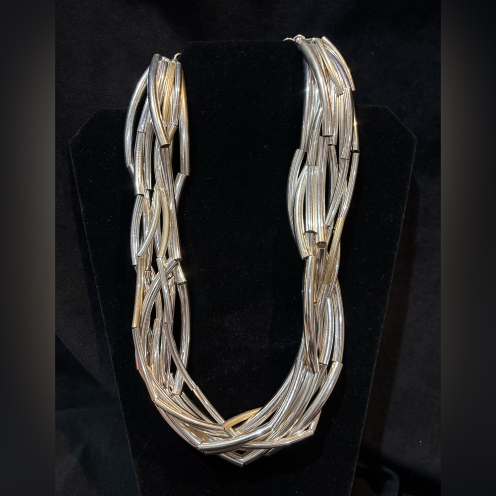 Chicos silver Tone 8-Strand Metal Tubular silver Chain Necklace